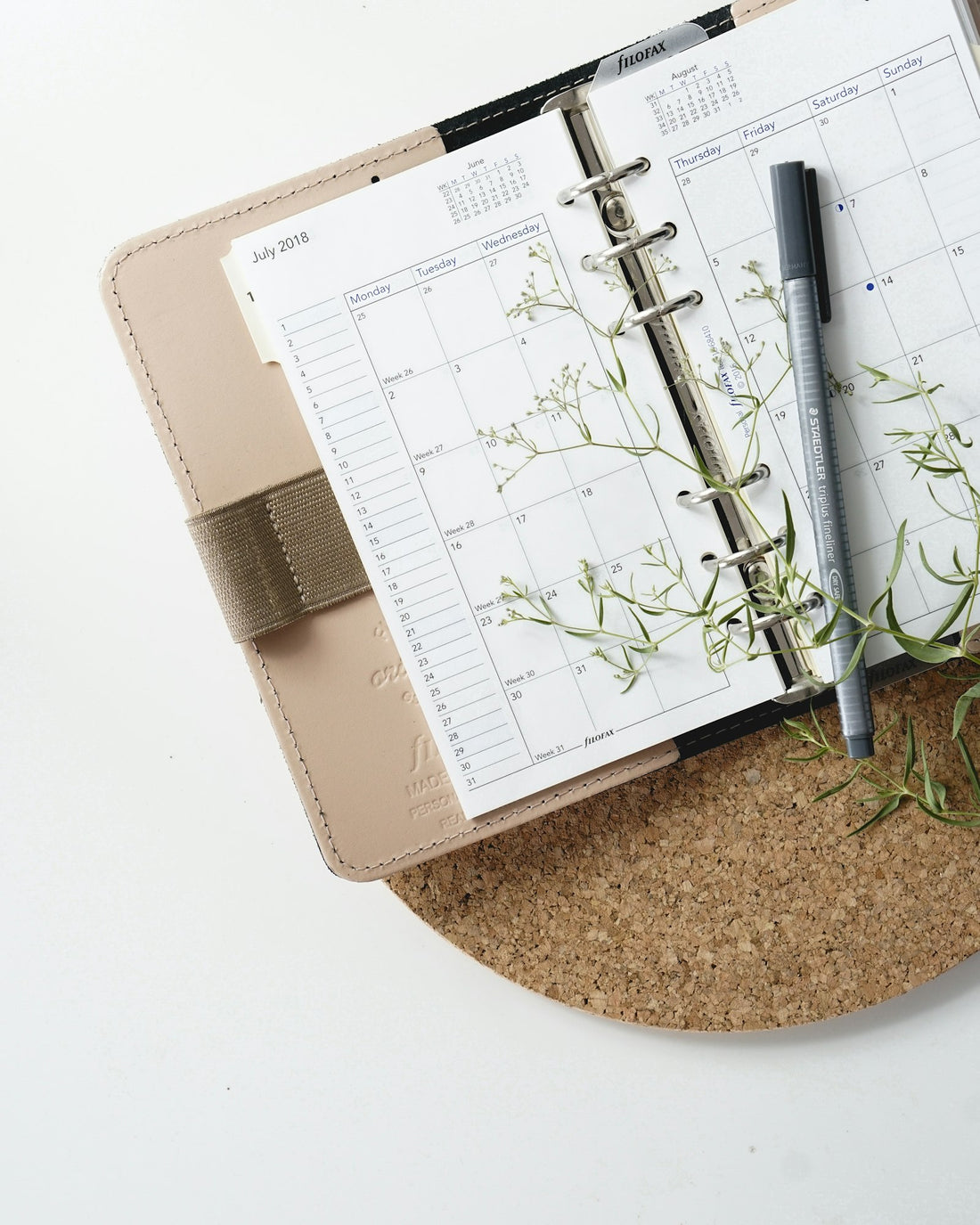 A pen resting on an open calendar planner